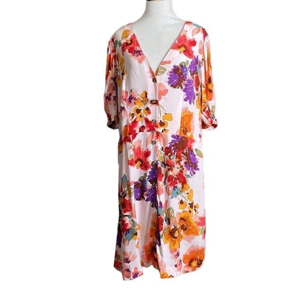 H&M Floral Puff-sleeved Dress Button Down Front Mini Length - Picture 3 of 15